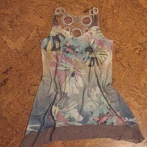 Tank with lace trim and intricate back